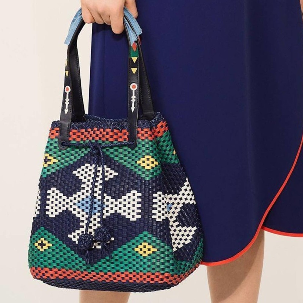Tory Burch Large Woven Drawstring Tote Bag Boho